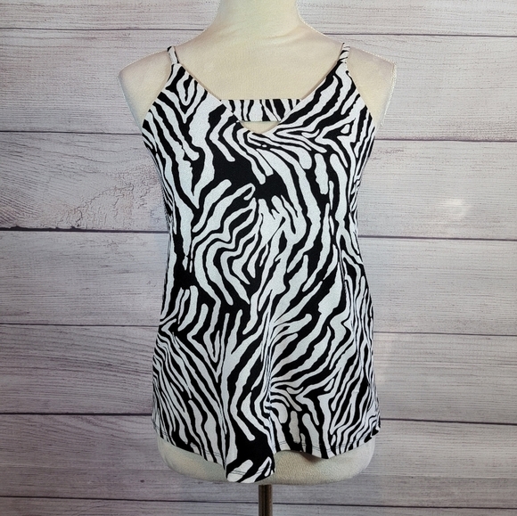 BAR III Stretch Slitted Zip-Back Zebra Print Spaghetti Strap V-Neck Tank Top XXS - Picture 4 of 12
